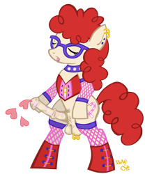 Size: 650x780 | Tagged: explicit, balls, clothes, collar, earth pony, fishnet stockings, foalcon, futa, futa twist, g4, glasses, heart, imported from derpibooru, intersex, legwear, lingerie, nudity, penis, piercing, pony, simple background, socks, solo, solo futa, thigh highs, transparent background, twist
