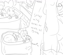 Size: 1280x1113 | Tagged: questionable, artist:wateris, rarity, spike, anthro, bath, bathtub, breasts, claw foot bathtub, comic, crotch bulge, dragon, duo, duo male and female, female, foalcon, g4, imported from derpibooru, male, nudity, pony, ship:sparity, shipping, straight