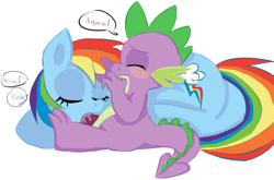 Size: 1280x845 | Tagged: explicit, artist:sweethd, rainbow dash, spike, age difference, blowjob, colored, cum, dragon, duo, duo male and female, female, foalcon, g4, imported from derpibooru, interspecies, male, nudity, oral, pegasus, penis, pony, ship:rainbowspike, straight, wingless spike
