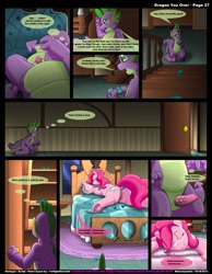 Size: 1165x1500 | Tagged: explicit, artist:kitsuneyoukai, pinkie pie, spike, comic:dragon you over, comic, dragon, female, foalcon, g4, imported from derpibooru, male, nudity, penis, ship:pinkiespike, sleeping, straight, vagina