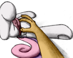 Size: 2305x1840 | Tagged: explicit, artist:valik32, sweetie belle, crotchboobs, female, foalcon, g4, hooves, human, human on pony action, imported from derpibooru, nipples, nudity, pony, spreading, teats, vagina, vaginal secretions