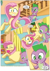Size: 1024x1447 | Tagged: explicit, artist:bbmbbf, fluttershy, spike, comic:pinky's porntastic party, age difference, anus, ballgag, bondage, butt, comic, dragon, duo, duo male and female, equestria untamed, female, femsub, fingering, flutterbutt, foalcon, foaldom, g4, gag, imported from derpibooru, leash, male, maledom, nudity, palcomix, pegasus, plot, pony, ship:flutterspike, spikedom, straight, submissive, vagina, wingless spike