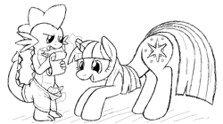 Size: 1300x730 | Tagged: explicit, artist:tg-0, spike, twilight sparkle, age difference, assisted exposure, dragon, duo, duo male and female, female, foalcon, g4, imported from derpibooru, male, monochrome, nudity, penis, pony, pseudoincest, reacting to nudity, ship:twispike, shipping, sketch, straight, straight shota, undressing, unicorn, unicorn twilight, wingless spike