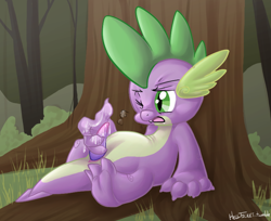 Size: 754x616 | Tagged: explicit, artist:hellticket, spike, cloaca, cum, dragon, foalcon, g4, imported from derpibooru, male, masturbation, nudity, penis, solo, solo male