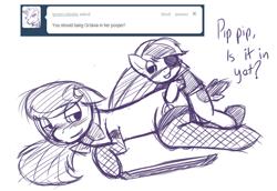 Size: 1280x879 | Tagged: questionable, artist:florecentmoo, age difference, anal, blushing, clothes, colt, colt on mare, female, femsub, fishnet stockings, foal, foalcon, g4, imported from derpibooru, legwear, male, maledom, mare, monochrome, nudity, octavia melody, penetration, pipsqueak, piptavia, pony, pony on pony action, reverse foalcon, sex, shipping, small dom big sub, softcore, straight, straight shota, submissive, thigh highs, tumblr