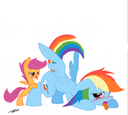 Size: 1091x977 | Tagged: explicit, artist:falord, artist:quitetricky, rainbow dash, scootaloo, ahegao, ass up, blushing, colored, cunnilingus, dripping, drool, face down ass up, female, filly, foal, foalcon, g4, imported from derpibooru, lesbian, mare, mare on filly, nudity, pegasus, pony, presenting, raised tail, ship:scootadash, shipping, tongue out, vaginal secretions, wingboner