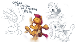 Size: 1600x886 | Tagged: explicit, artist:crookedtrees, scootaloo, anus, blowjob, blushing, bukkake, cum, eyes closed, facial, female, filly, foal, foalcon, foreskin, g4, gentlemen, holding legs, human, human male, human male on filly, human on pony action, human penis, imported from derpibooru, interspecies, legs in air, male, nudity, on back, one eye closed, open mouth, oral, penis, pony, sex, spitroast, straight, tongue out, vagina, vaginal