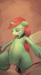Size: 501x900 | Tagged: explicit, artist:crookedtrees, oc, broken horn, collar, female, foalcon, freckles, horn, human, human male, human male on mare, human on pony action, human penis, imported from derpibooru, interspecies, male, mare, nudity, oc only, open mouth, penetration, penis, pony, sex, straight, vagina, vaginal