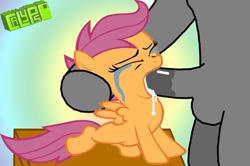 Size: 1098x727 | Tagged: explicit, grimdark, artist:calypso, scootaloo, 1000 hours in ms paint, balls, blowjob, crying, cum, female, foalcon, g4, imported from derpibooru, male, ms paint, nudity, oral, penis, rape, scootabuse, sex, straight