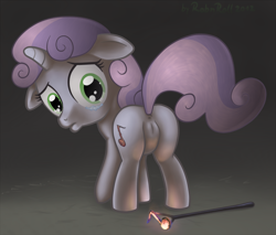 Size: 900x766 | Tagged: explicit, semi-grimdark, artist:robnroll, sweetie belle, abuse, anus, branding, branding iron, butt, female, foalcon, g4, imported from derpibooru, nudity, pain, plot, pouting, vagina