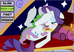 Size: 803x566 | Tagged: explicit, artist:tiarawhy, rarity, spike, age difference, anus, baby dragon on mare, commission, dragon, female, flash, foalcon, g4, genitals, horn, imported from derpibooru, interspecies, male, mare, nudity, penetration, penis, pony, sex, sex game, ship:sparity, shipping, straight, straight shota, unicorn, vagina, vaginal, vulva