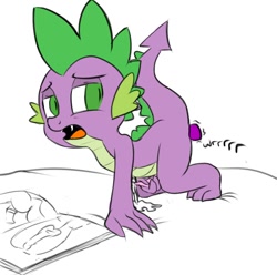 Size: 1100x1090 | Tagged: explicit, artist:crade, spike, anal insertion, and then spike was gay, balls, cum, dildo, dragon, foalcon, g4, implied gay, imported from derpibooru, insertion, magazine, male, masturbation, nudity, penis, porn, porn magazine, sex toy, solo, solo male, vibrator, wingless spike