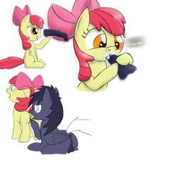 Size: 1280x1280 | Tagged: explicit, artist:crade, apple bloom, balls, blowjob, cock worship, cum, cunnilingus, female, foalcon, g4, imported from derpibooru, male, nudity, oral, penis, sex, stallion on filly, straight, twitching penis, vulva, wip