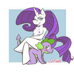 Size: 778x750 | Tagged: explicit, artist:catfiddle, rarity, spike, anthro, baby dragon on mare, breasts, busty rarity, dominatrix, dragon, female, femdom, foalcon, forniphilia, g4, imported from derpibooru, interspecies, male, malesub, nipples, nudity, penis, ship:sparity, shipping, sitting, sitting on person, straight, submissive
