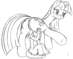 Size: 800x649 | Tagged: explicit, artist:tg-0, spike, twilight sparkle, anus, baby dragon on mare, both cutie marks, breastfeeding, crotchboobs, dragon, female, foalcon, g4, horn, imported from derpibooru, lactation, male, mama twilight, monochrome, nudity, nursing, pony, ship:twispike, shipping, sketch, straight, suckling, unicorn, unicorn twilight, vulva
