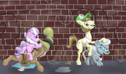 Size: 991x585 | Tagged: explicit, artist:ragingsemi, diamond tiara, silver spoon, anatomically correct, anus, balls, brick wall, cum, earth pony, female, filly, foal, foalcon, g4, glasses, greentiara, hayseed turnip truck, hayspoon, horsecock, imported from derpibooru, male, mr. greenhooves, nudity, penetration, penis, ponut, pony, sex, stallion, stallion on filly, straight, vaginal, vulva