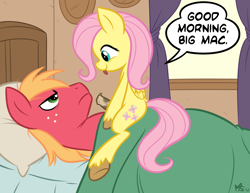 Size: 1347x1041 | Tagged: explicit, artist:megasweet, fluttershy, oc, oc:futashy, :p, age difference, ask futashy, bed, big macintosh, blanket, cute, cute porn, dialogue, earth pony, erection, eye contact, filly, foal, foalcon, futa, futa filly, futa filly on stallion, futa fluttershy, futa on male, g4, horsecock, imported from derpibooru, intersex, lying down, lying on bed, male, mottled genitals, nudity, on bed, pegasus, penis, pillow, pony, ship:fluttermac, shipping, sitting, speech bubble, stallion, tongue out, unamused, unshorn fetlocks, window, younger