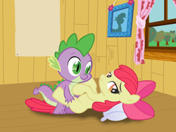 Size: 4604x3453 | Tagged: explicit, artist:crisr82, apple bloom, spike, baby dragon on filly, dragon, earth pony, female, filly, foal, foalcon, g4, high res, imported from derpibooru, male, nudity, pony, ship:spikebloom, shipping, show accurate, show accurate porn, straight