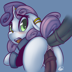 Size: 1000x1000 | Tagged: explicit, artist:florecentmoo, sweetie belle, anal, disembodied penis, double penetration, female, foalcon, g4, imported from derpibooru, looking back, male, meanie belle, nudity, penetration, penis, put in her place, sex, slutty-belle, stallion on filly, straight, vaginal, vulva