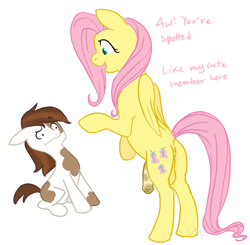 Size: 694x680 | Tagged: explicit, artist:cartoonlion, fluttershy, oc, oc:futashy, anus, balls, disapproval, do not want, flaccid, foalcon, futa, futa fluttershy, futa on colt, futa on male, g4, imminent foalcon, imported from derpibooru, intersex, male, nudity, penis, pipsqueak, sitting