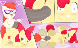 Size: 1001x625 | Tagged: explicit, artist:pdxyz, apple bloom, dildo, female, filly on filly, foalcon, g4, glasses, imported from derpibooru, lesbian, nudity, penetration, sex, sex toy, ship:twistbloom, shipping, twist, vagina, vaginal