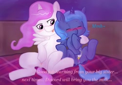 Size: 1000x700 | Tagged: explicit, artist:thinkerbutt, princess celestia, princess luna, alicorn, blushing, bottle, cewestia, clopping, cute, eyes closed, female, filly, filly luna, filly on filly, foal, foalcon, g4, hug, imported from derpibooru, incest, insertion, lesbian, masturbating together, masturbation, milk, nudity, pink-mane celestia, pony, ship:princest, shipping, smiling, unusual insertion, vagina, vaginal secretions, vulva, woona, younger