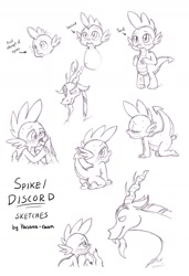 Size: 1200x1756 | Tagged: explicit, artist:hasana-chan, spike, adorasexy, age difference, anal, baby dragon on draconequus, blowjob, cum, cute, dildo, discord, draconequus, dragon, duo, duo male, foalcon, g4, gay, imported from derpibooru, looking at each other, looking at someone, male, males only, masturbation, nudity, oral, penis, sex toy, sexy, ship:dispike, shipping, spikabetes, wingless spike