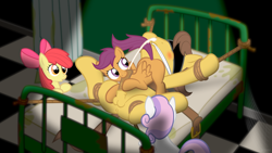 Size: 1920x1080 | Tagged: explicit, grimdark, artist:jepso, apple bloom, scootaloo, sweetie belle, 69 position, age difference, anus, balls, bed, blindfold, blowjob, blushing, bondage, caraloo, caramel, cloth gag, cmc foursome, cum, cumming, cutie mark crusaders, earth pony, female, female on male, female on male rape, femdom, filly, foal, foalcon, foaldom, foursome, g4, gag, group sex, horsecock, imported from derpibooru, male, malesub, nudity, oral, orgasm, pegasus, penis, pony, rape, reasonably sized genitals, reverse foalcon, sex, show accurate, show accurate porn, size difference, spread eagle, stallion on filly, straight, submissive, unicorn, vector