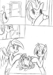 Size: 636x900 | Tagged: explicit, artist:tg-0, comic, derpy hooves, dinky hooves, doctor whooves, female, foalcon, g4, imported from derpibooru, mare, monochrome, now kiss, nudity, pegasus, penis, pony, shipper on deck, sketch, time turner