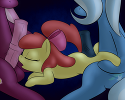 Size: 1000x800 | Tagged: explicit, artist:lamia, apple bloom, cheerilee, filly, foal, foalcon, futa, futa cheerilee, futa on female, futa on filly, futa trixie, g4, group sex, imported from derpibooru, intersex, nudity, penis, sex, spitroast, threesome, trixie, trixiebloom