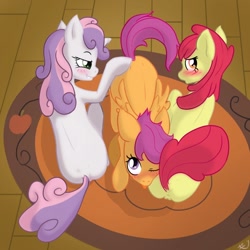 Size: 1000x1000 | Tagged: explicit, artist:sharpy, apple bloom, scootaloo, sweetie belle, anus, blushing, butt, cmc threesome, cutie mark crusaders, female, females only, filly on filly, foalcon, g4, imported from derpibooru, lesbian, nudity, plot, pony, ship:scootabelle, ship:scootabloom, ship:sweetiebloomaloo, shipping, vulva