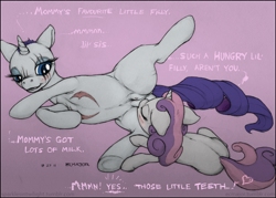 Size: 812x582 | Tagged: explicit, artist:ecmajor, rarity, sweetie belle, belle sisters, breastfeeding, colored, crotchboobs, female, filly, foal, foalcon, g4, imported from derpibooru, incest, lactation, lesbian, lil miss rarity, mare, mare on filly, nipples, nudity, pony, raricest, ship:raribelle, shipping, siblings, sisters, suckling, teats, unicorn