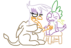 Size: 575x388 | Tagged: questionable, artist:weaver, spike, blushing, dragon, featureless crotch, featureless crotch sex, female, foalcon, g4, gilda, griffon, handjob, imported from derpibooru, interspecies, invisible genitals, male, ship:spilda, shipping, simple background, straight, sweat, white background