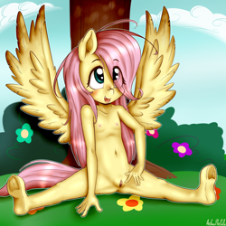 Size: 3000x3000 | Tagged: explicit, artist:anibaruthecat, fluttershy, anthro, banned from derpibooru, belly button, bush, female, flower, hooves, imported from twibooru, lolicon, nipples, nudity, pegasus, signature, solo, solo female, spread pussy, underage, vagina, vaginal secretions, vulva