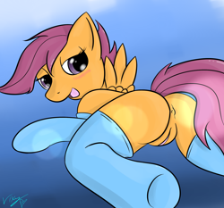 Size: 1826x1700 | Tagged: explicit, artist:vixyhooves, scootaloo, anus, blushing, butt, clothes, female, foalcon, g4, genitals, imported from derpibooru, nudity, plot, scootabutt, socks, solo, solo female, vagina, vulva
