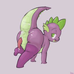 Size: 1280x1281 | Tagged: explicit, artist:dovne, spike, aftersex, anal creampie, anus, creampie, crossdressing, cum, dragon, foalcon, g4, implied gay, imported from derpibooru, male, nudity, penis, solo, solo male, wingless spike