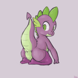 Size: 1280x1281 | Tagged: explicit, artist:dovne, spike, anus, clothes, crossdressing, dragon, foalcon, g4, imported from derpibooru, legwear, male, nudity, solo, solo male, stockings, thigh highs, wingless spike