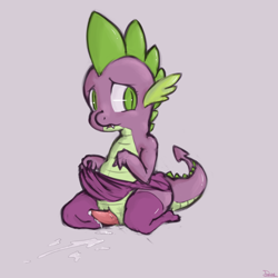 Size: 1280x1281 | Tagged: explicit, artist:dovne, spike, crossdressing, cum, dragon, foalcon, g4, imported from derpibooru, male, nudity, penis, solo, solo male, wingless spike