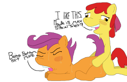 Size: 1154x750 | Tagged: explicit, artist:vapor-tea, apple bloom, scootaloo, ambiguous penetration, blank flank, duo, earth pony, female, filly, foal, foalcon, futa, futa apple bloom, futa filly, futa filly on filly, futa on female, futa on filly, g4, imported from derpibooru, intersex, nudity, pegasus, pony, sex, shipping, simple background, transparent background