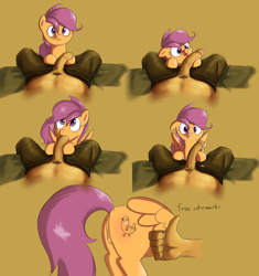 Size: 1280x1360 | Tagged: explicit, artist:miketheuser, scootaloo, age difference, blowjob, cum, dickbutt, foal, foalcon, foreskin, g4, human, human male, human male on filly, human on pony action, human penis, imported from derpibooru, interspecies, male, nudity, oral, penis, pony, pubic hair, seems legit, sex, straight, vagina