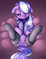 Size: 1280x1646 | Tagged: explicit, artist:florecentmoo, diamond tiara, black sclera, clothes, collar, earth pony, female, foalcon, g4, implied foalcon, implied slave, implied slave collar, implied slut, imported from derpibooru, legwear, lingerie, nudity, pony, sex slave, slave, slit pupils, slut, slutty diamond tiara, socks, solo, solo female, stockings, thigh highs, vulva