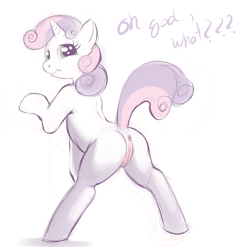 Size: 1192x1180 | Tagged: explicit, artist:ponyparty, sweetie belle, anus, butt, female, foalcon, g4, imported from derpibooru, nudity, plot, pony, solo, solo female, sweetie butt, unicorn, vulva