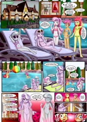 Size: 1280x1804 | Tagged: explicit, artist:anibaruthecat, apple bloom, diamond tiara, scootaloo, silver spoon, sweetie belle, comic:after classes 2, banned from derpibooru, bikini, clothes, equestria girls, feet, female, imported from twibooru, lolicon, mansion, nipples, nudity, speech bubble, swimming pool, swimsuit, text, underage