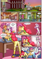 Size: 1280x1804 | Tagged: explicit, artist:anibaruthecat, apple bloom, pinkie pie, rarity, scootaloo, sweetie belle, comic:after classes 2, banned from derpibooru, equestria girls, female, imported from twibooru, kissing, lolicon, lyra heartstrings, nipples, nudity, sex, underage
