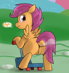 Size: 516x552 | Tagged: explicit, artist:redintravenous, scootaloo, anus, butt, fart, fart fetish, fart noise, female, fetish, foalcon, g4, imported from derpibooru, nudity, plot, pony, pootaloo, solo, solo female, spread wings, vagina, vulva, wings