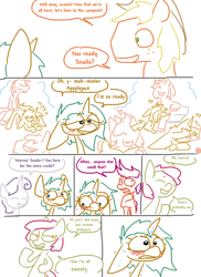 Size: 694x953 | Tagged: questionable, artist:weaver, apple bloom, applejack, scootaloo, sweetie belle, comic:summer heat field trip, applebuck, applejack (male), blowjob, blushing, camping, comic, cunnilingus, cutie mark crusaders, doggy style, earth pony, estrus, female, foalcon, from behind, g4, heart, imported from derpibooru, lineart, male, monochrome, oral, pony, reverse foalcon, rule 63, scooteroll, sex, ship:snailsjack, shipping, silver bell, simple background, snails, softcore, spice, stallion on filly, straight, sweat, unicorn, white background