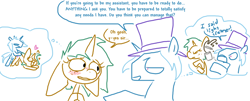 Size: 1204x488 | Tagged: questionable, artist:weaver, blushing, dialogue, duo, estrus, female, foalcon, g4, hat, heart, imported from derpibooru, male, pony, rule 63, sex, ship:trails, shipping, simple background, snails, softcore, spice, spicetan, stallion on filly, straight, tristan, trixie, unicorn, weaver you magnificent bastard, white background