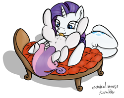 Size: 1239x983 | Tagged: explicit, artist:cynicalmoose, rarity, sweetie belle, belle sisters, chair, crotchboobs, cunnilingus, female, females only, foalcon, g4, imported from derpibooru, incest, lesbian, mare, nipples, nudity, on back, oral, raricest, semi-anthro, sex, ship:raribelle, shipping, siblings, sisters, teats, unicorn, vulva