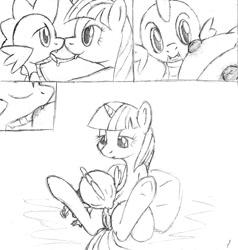 Size: 900x944 | Tagged: explicit, artist:tg-0, spike, twilight sparkle, age difference, anus, baby dragon on mare, butt, comic, crotchboobs, dead source, dragon, dragon on pony action, drool, drool string, duo, duo male and female, female, foalcon, g4, imported from derpibooru, interspecies, kissing, lactation, male, mama twilight, mare, milk, monochrome, nipples, nudity, pillow, plot, pony, pseudoincest, ship:twispike, shipping, sketch, straight, suckling, teats, twilight is a foal fiddler, underhoof, unicorn, unicorn twilight, vulva, wingless spike