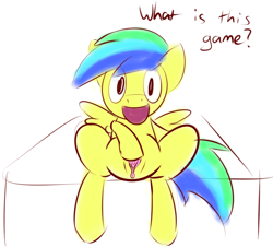 Size: 866x784 | Tagged: explicit, artist:whatsapokemon, oc, oc:aurora, oc:aurora dawn, anus, female, filly, foal, foalcon, imported from derpibooru, looking at you, masturbation, nudity, oc only, pegasus, pony, solo, solo female, vagina, vulva